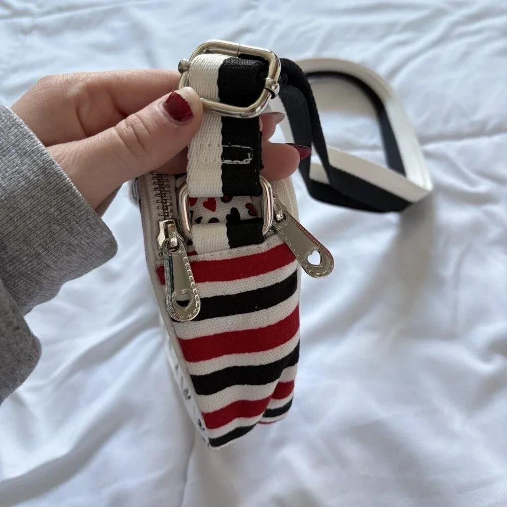 Brighton Love Scroll Canvas‎ Crossbody Bag Purse White Red Black Hearts